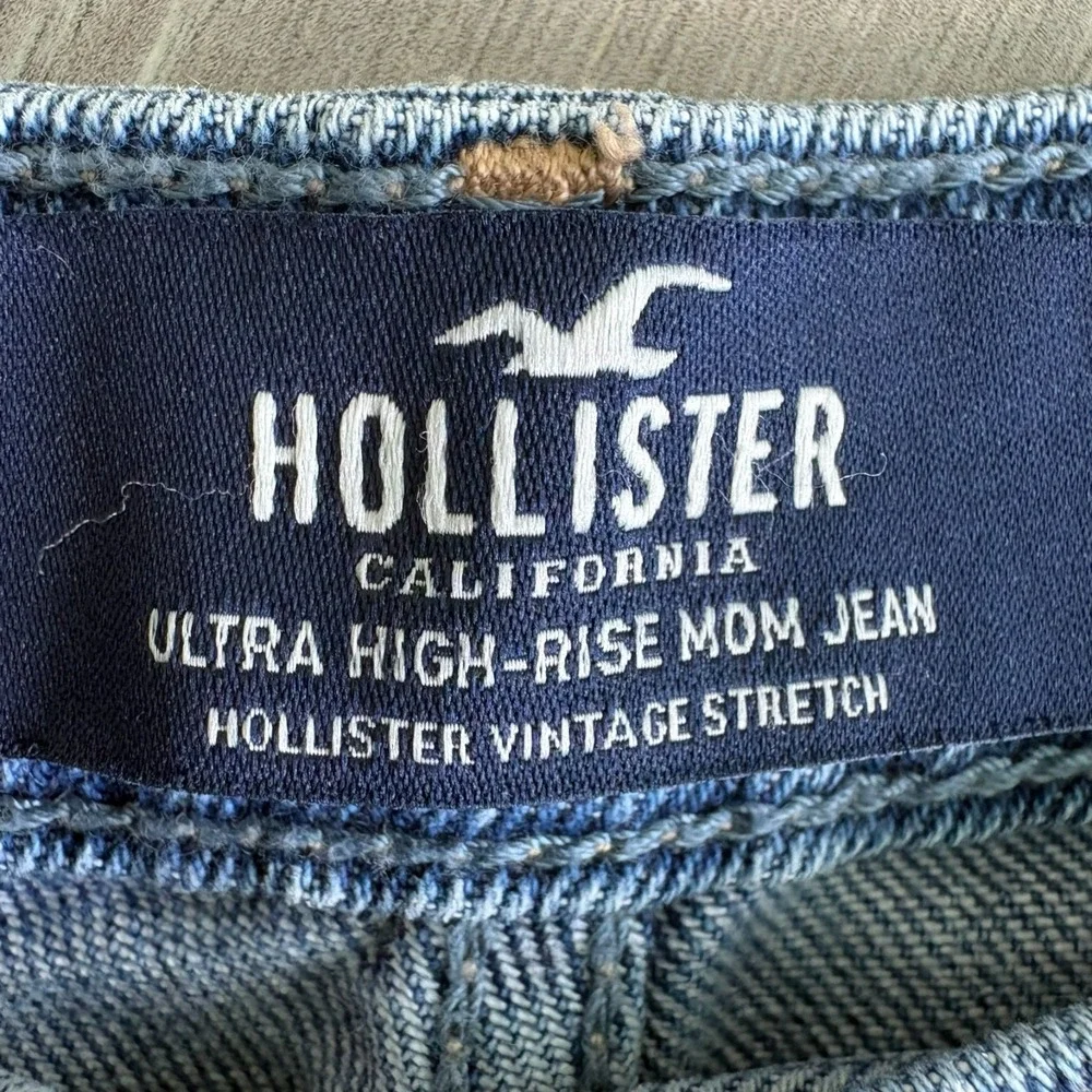Hollister Womens Blue Denim Patchwork Ultra High-Rise Mom Jeans Size 5R (27x27)